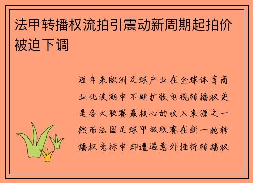法甲转播权流拍引震动新周期起拍价被迫下调 法甲转播权流拍引震动新周期起拍价被迫下调